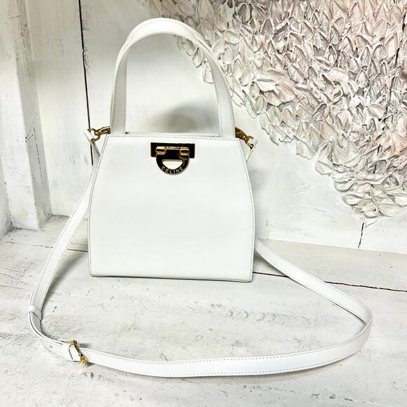 CELINE Gancini Leather Crossbody Shoulder Handbag White with Dust Bag - Picture 1 of 16